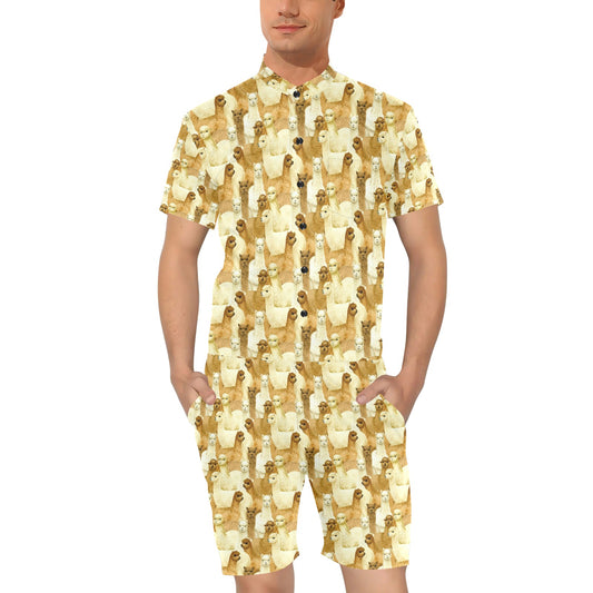 Alpaca Watercolor Design Themed Print Men's Romper