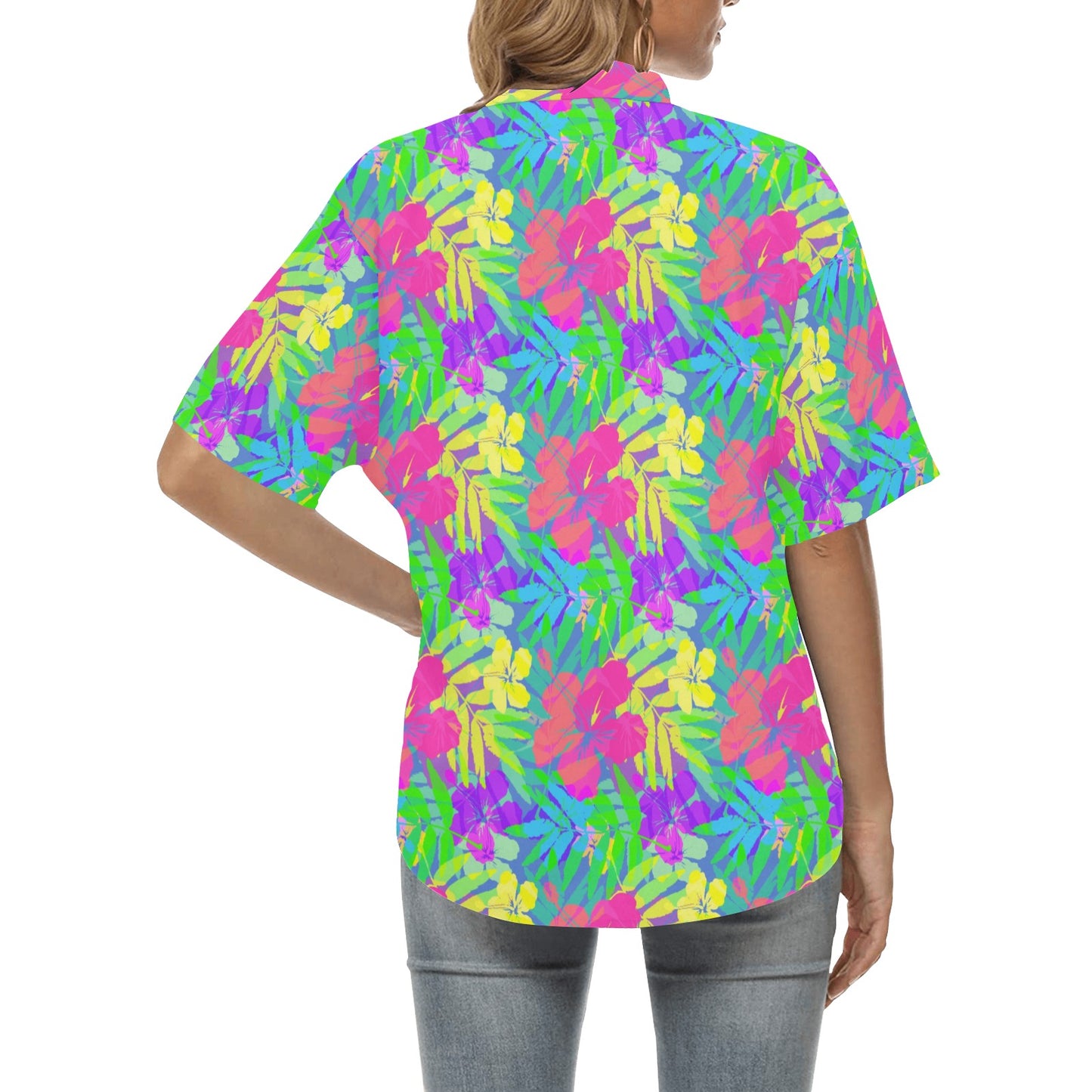 Neon Tropical Pattern Print Design A03 Women's Hawaiian Shirt