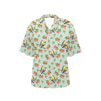 Bird with Red Flower Print Pattern Women's Hawaiian Shirt