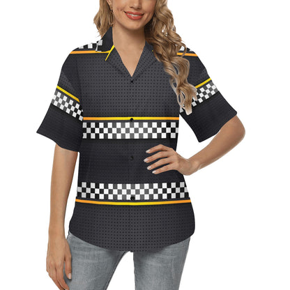 Checkered Flag Yellow Line Style Women's Hawaiian Shirt