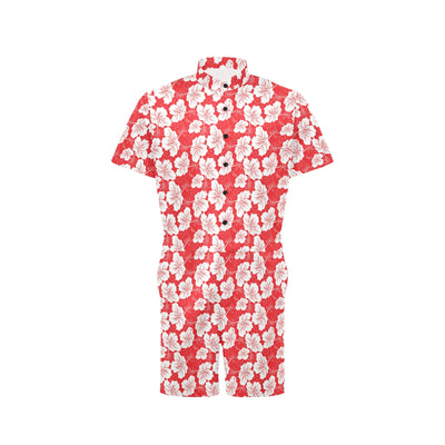 Flower Hawaiian Hibiscus Red Background Print Men's Romper