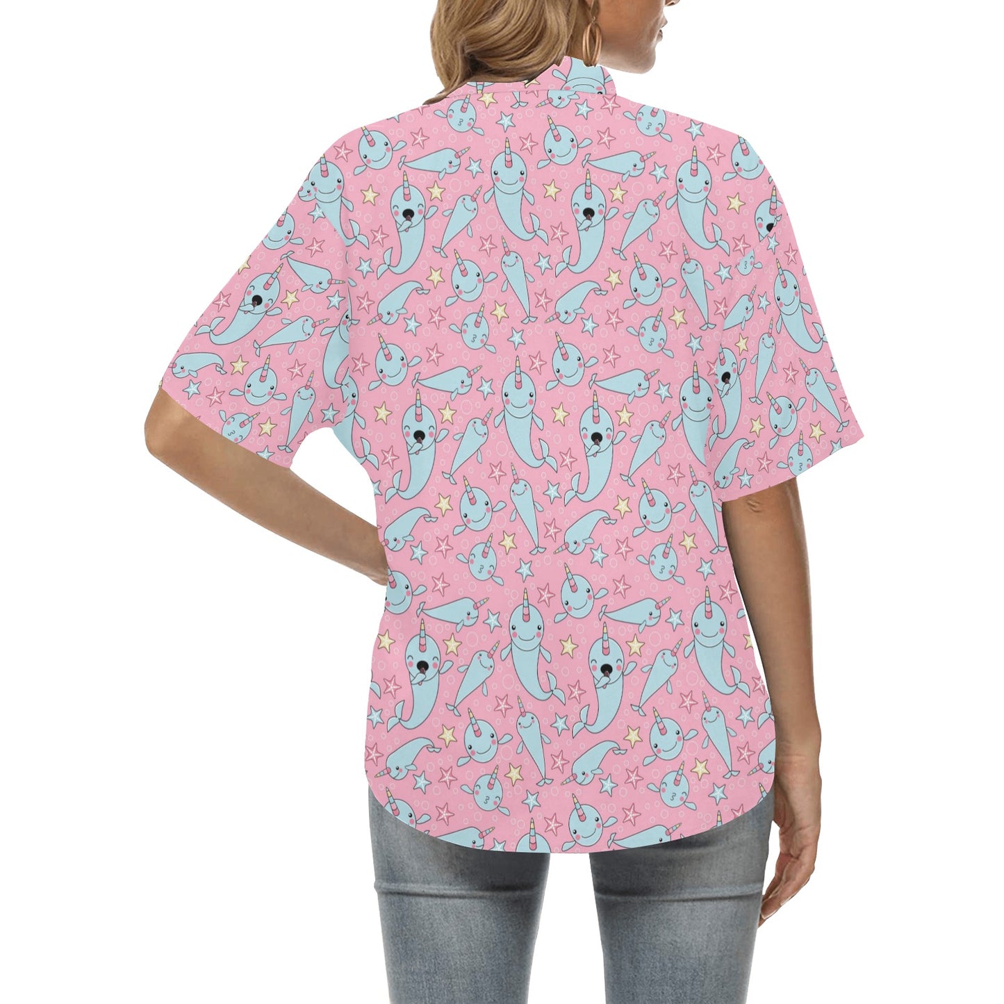 Narwhal Cartoon Cute Print Women's Hawaiian Shirt