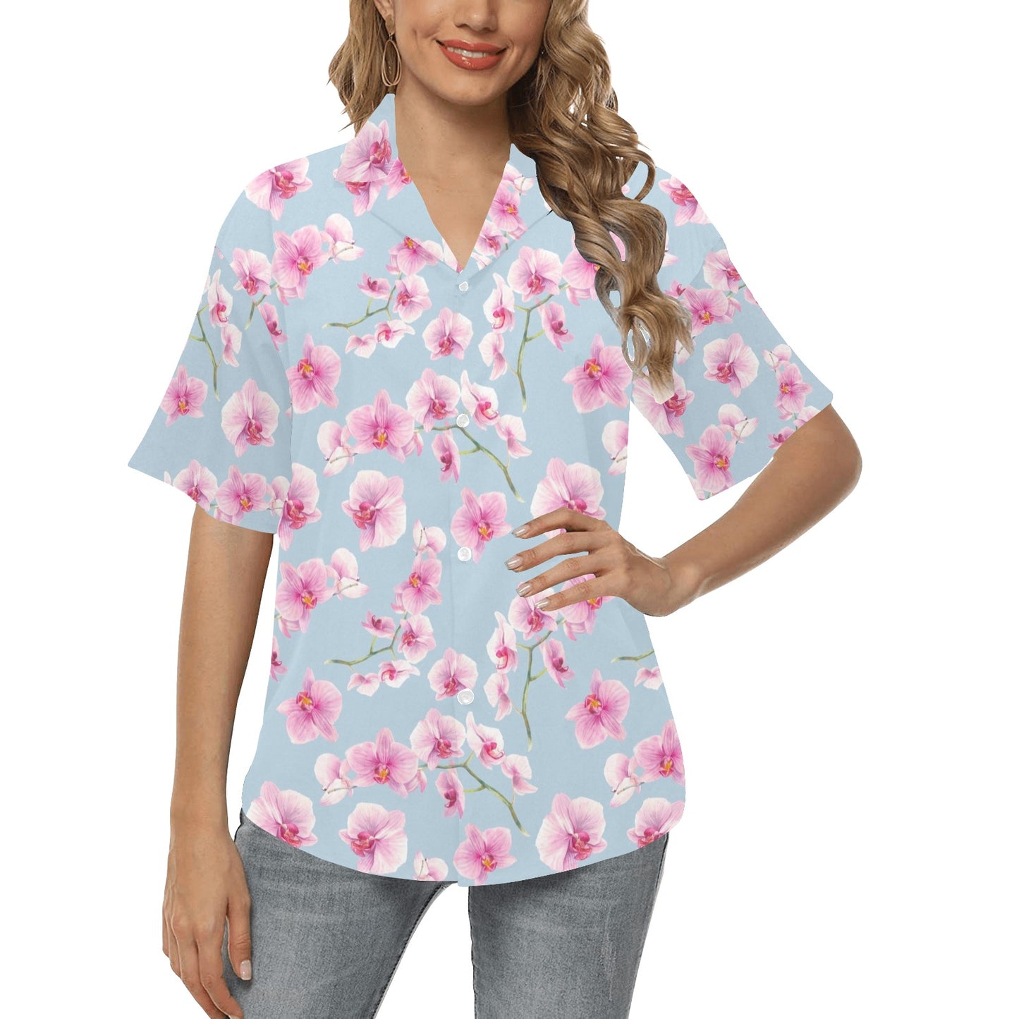 Orchid Pink Pattern Print Design OR01 Women's Hawaiian Shirt