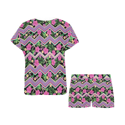 Hibiscus Pink Zigzag Line Pattern Design LKS307 Women's Short Pajama Set