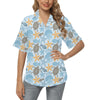 Polynesian Jellyfish Turtle Print Women's Hawaiian Shirt