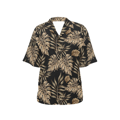 Brown Tropical Palm Leaves Women's Hawaiian Shirt