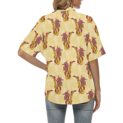 Saxophone Pattern Print Design 04 Women's Hawaiian Shirt