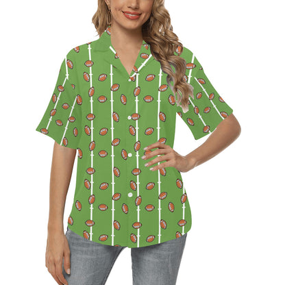 American Football on Field Themed Print Women's Hawaiian Shirt
