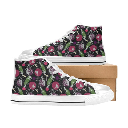 Wine Print Design LKS307 High Top Women's White Shoes