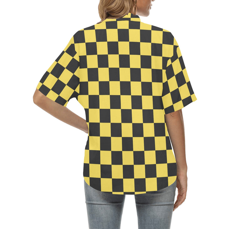 Checkered Yellow Pattern Print Design 03 Women's Hawaiian Shirt
