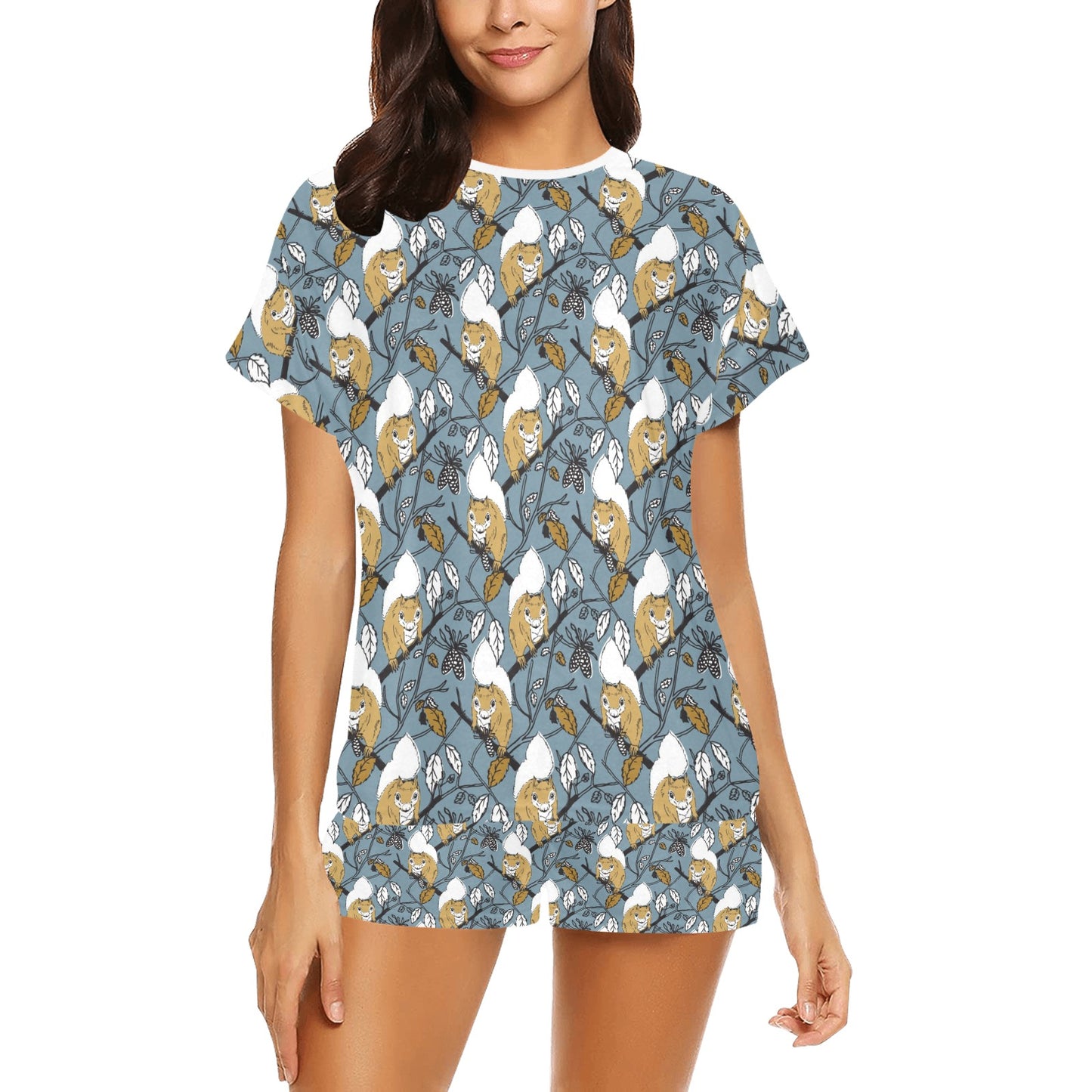 Squirrel Print Design LKS305 Women's Short Pajama Set