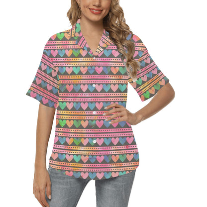 Heart Pattern Print Design HE010 Women's Hawaiian Shirt