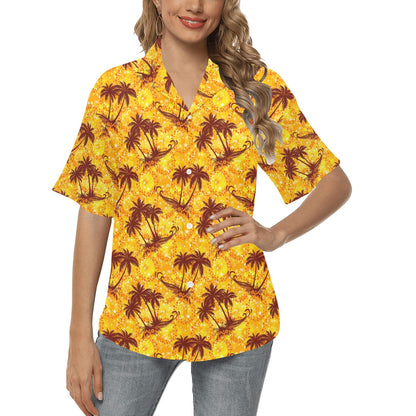 Palm Tree Pattern Print Design PT012 Women's Hawaiian Shirt