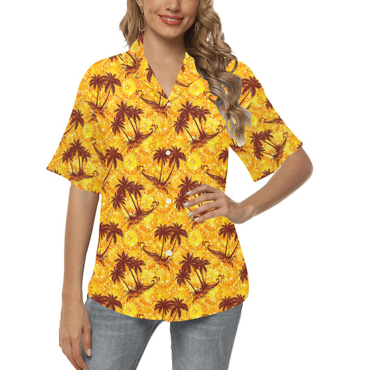 Palm Tree Pattern Print Design PT012 Women's Hawaiian Shirt