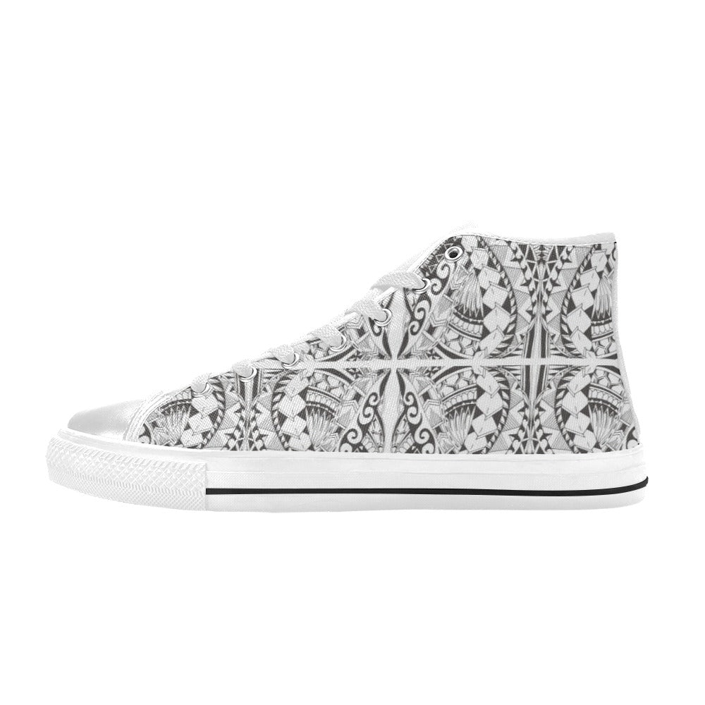 Samoan Style Print Design LKS301 High Top Women's White Shoes
