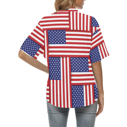 Patriotic US Flag Pattern Print Design A01 Women's Hawaiian Shirt