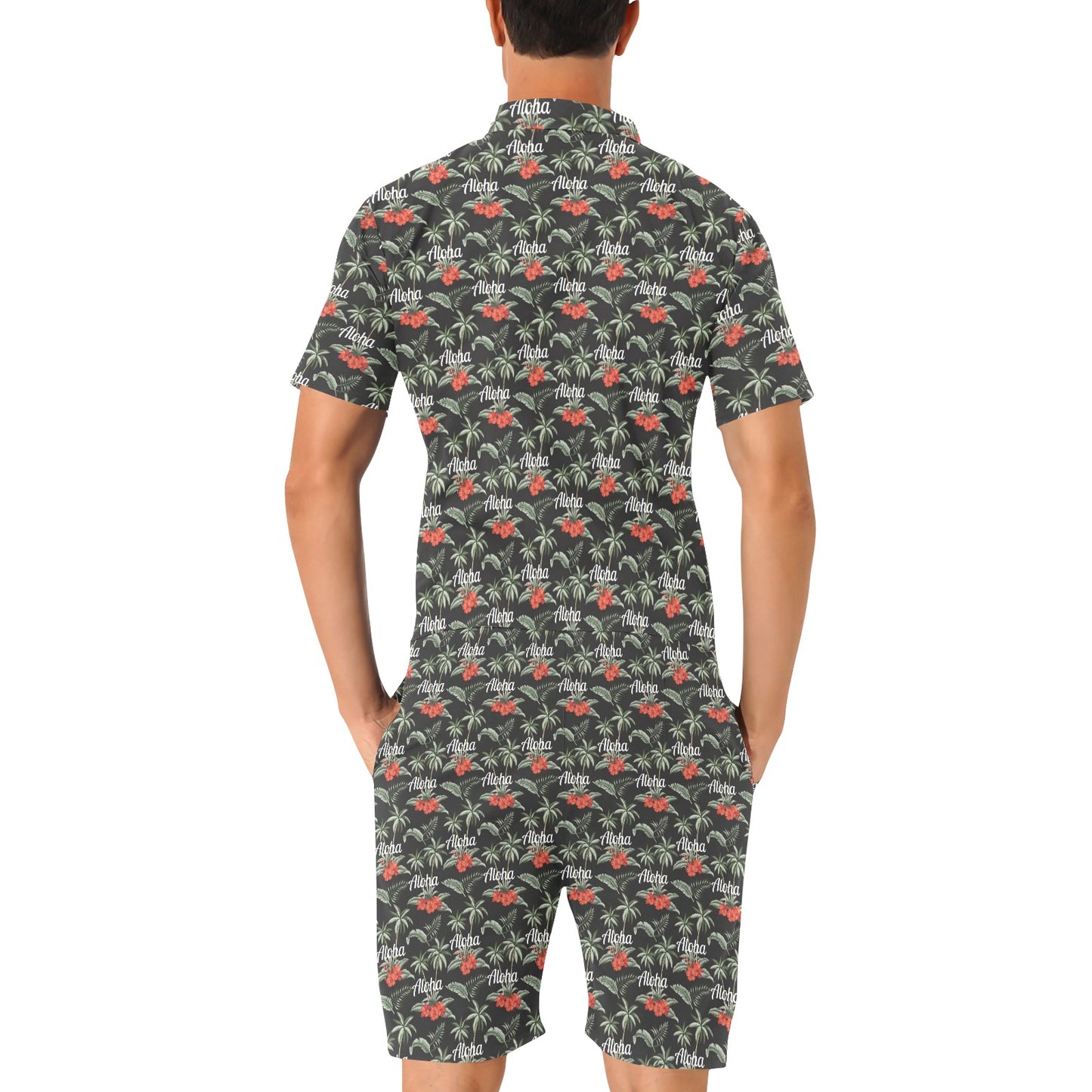 Aloha Palm Tree Design Themed Print Men's Romper