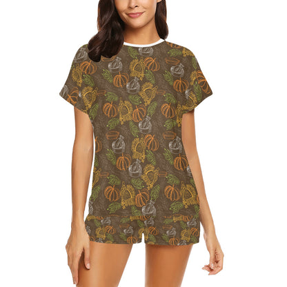Thanksgiving Print Design LKS301 Women's Short Pajama Set