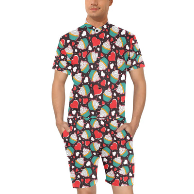 Cupcakes Heart Print Pattern Men's Romper