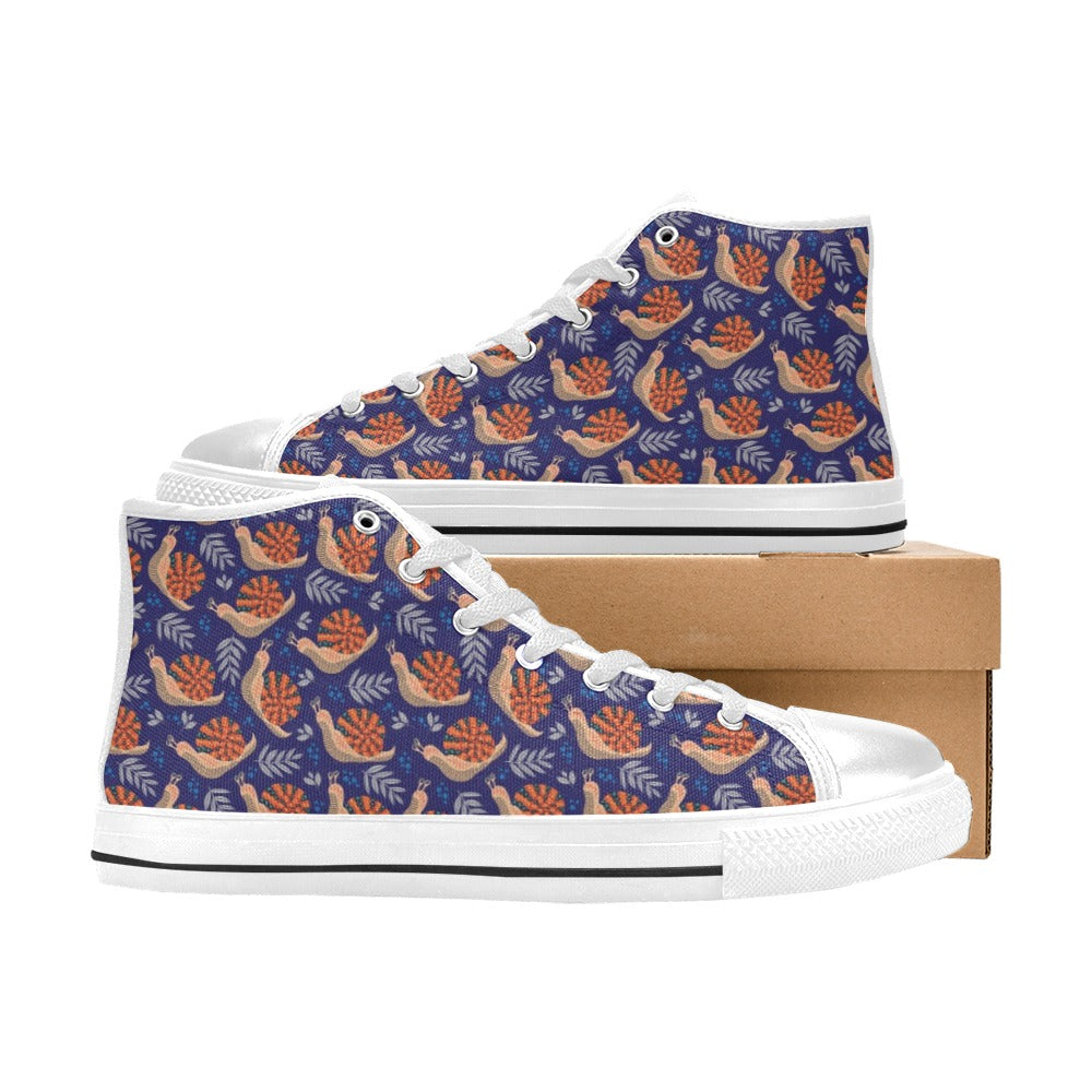 Snail Print Design LKS401 High Top Women's White Shoes