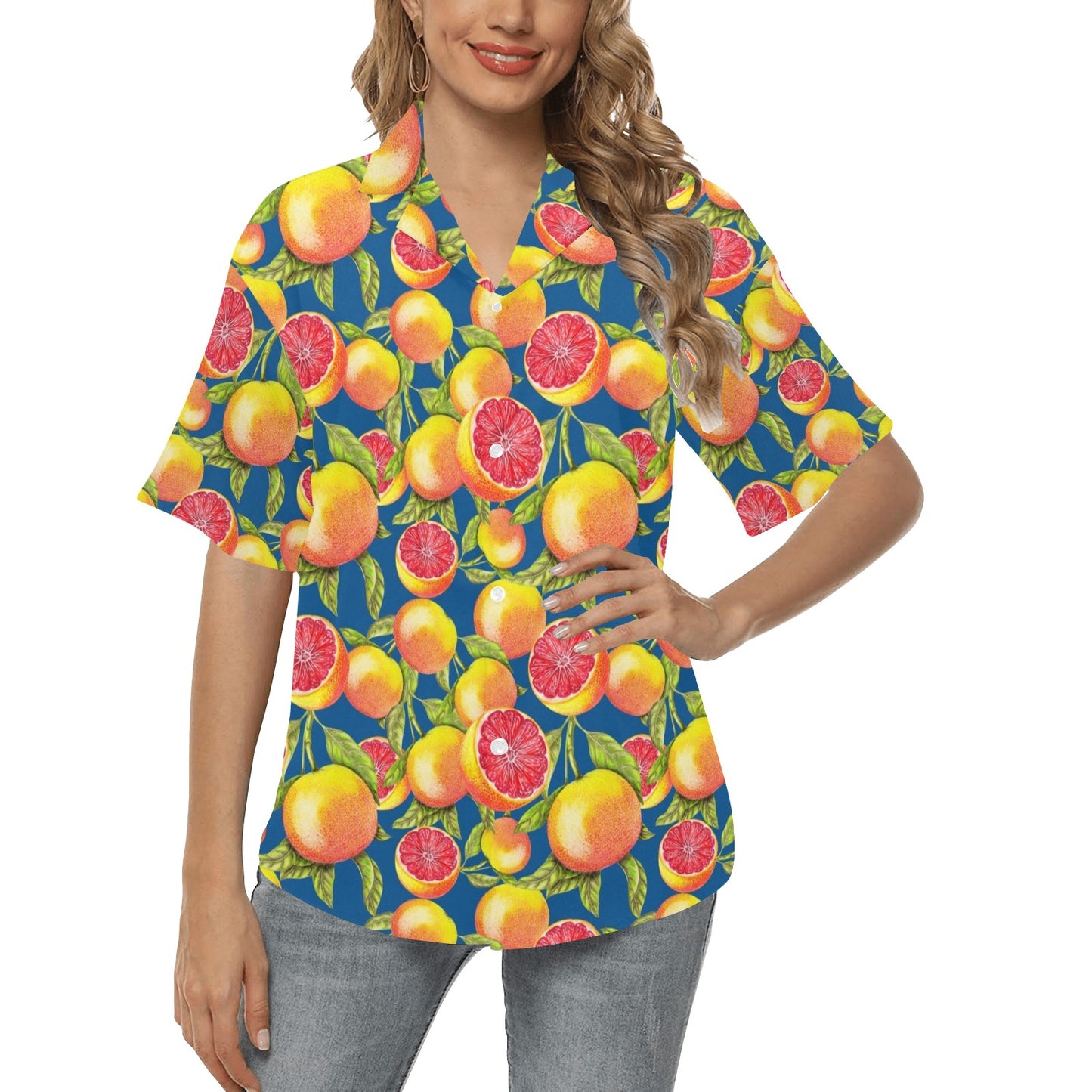 Grapefruit Pattern Print Design GF04 Women's Hawaiian Shirt