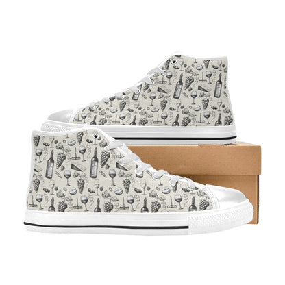 Wine Themed Print Design LKS306 High Top Women's White Shoes