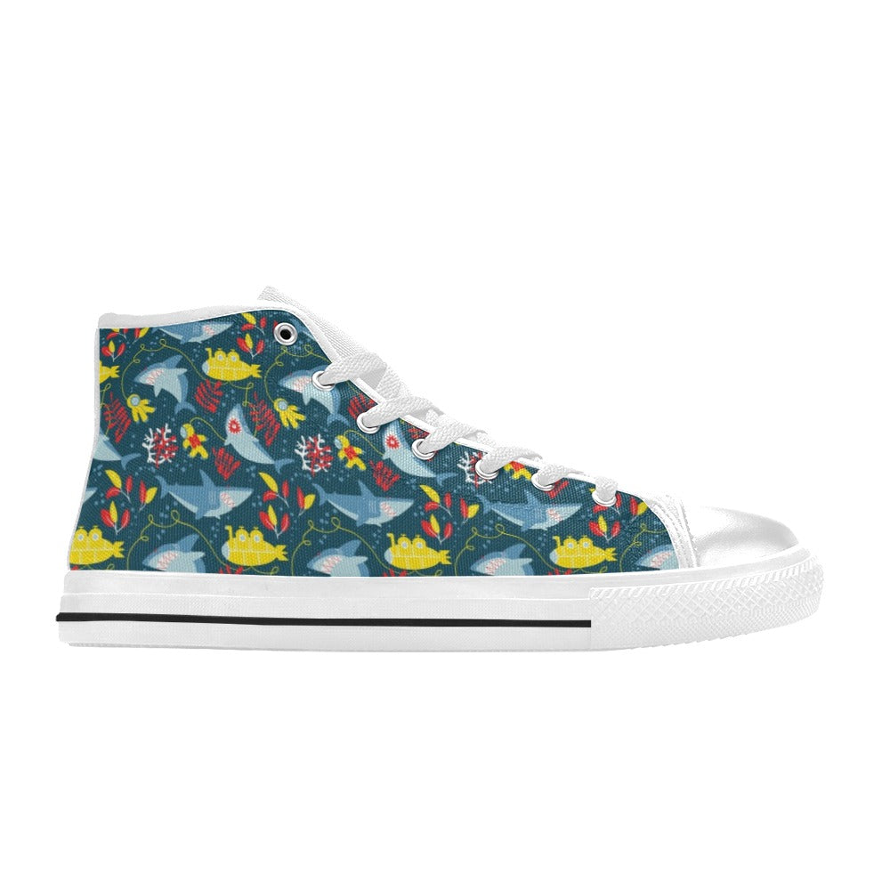 Scuba With Sharks Print Design LKS303 High Top Women's White Shoes