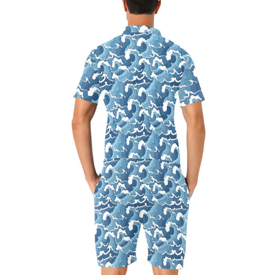 Wave Themed Pattern Print Men's Romper