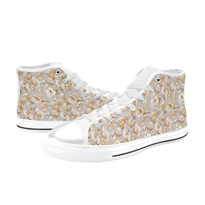 Seashell Print Design LKS309 High Top Women's White Shoes