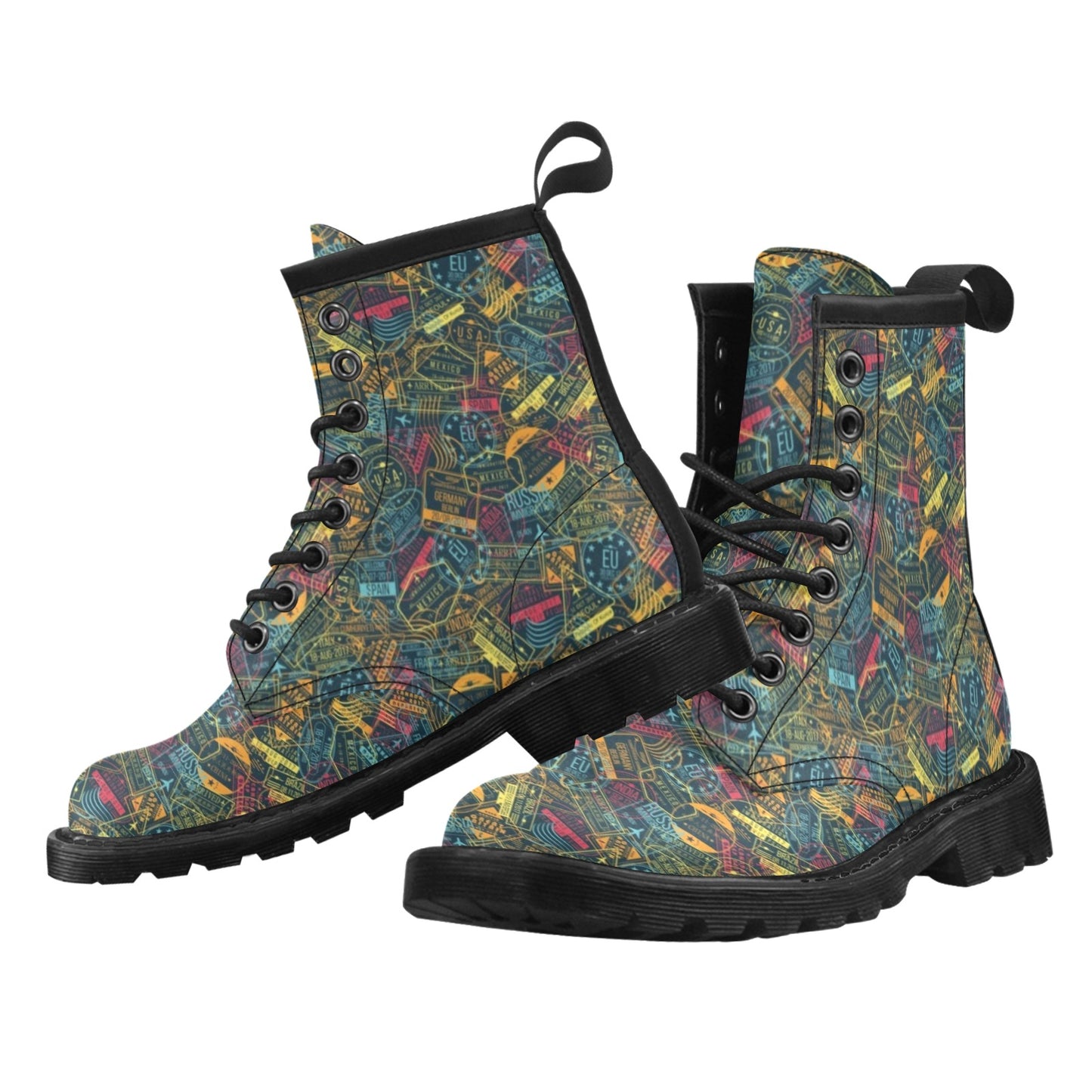 Travel Stamp Colorful Print Design LKS304 Women's Boots