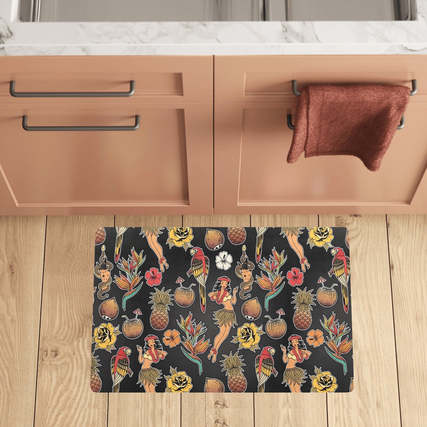 Hula Dancers Hawaiian Style Pattern Print Design 02 Kitchen Mat