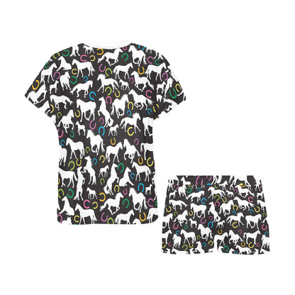 Horse Hoof Colorful Print Design LKS301 Women's Short Pajama Set