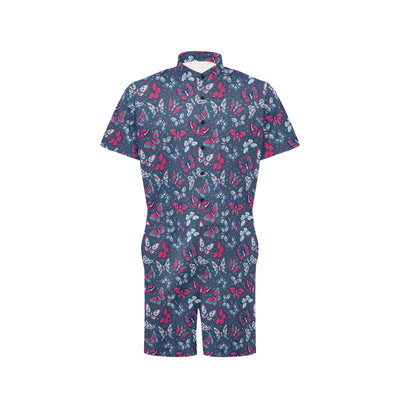 Butterfly Red Deep Blue Print Pattern Men's Romper