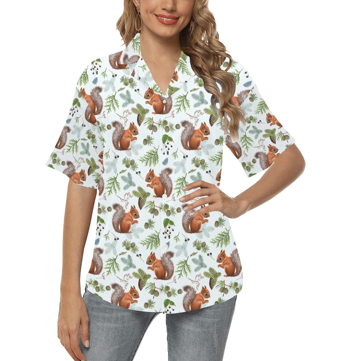 Squirrel Print Design LKS308 Women's Hawaiian Shirt