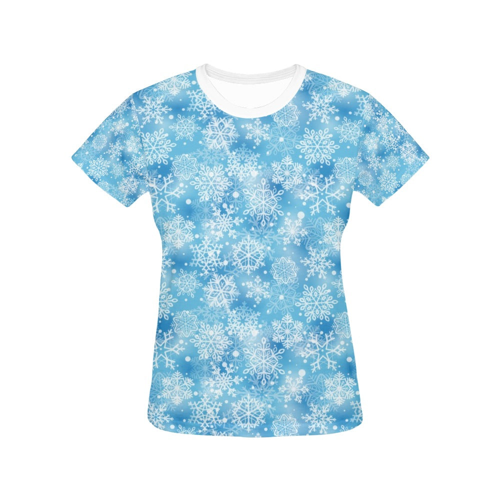 Snowflake Blue Print Design LKS301 Women's  T-shirt
