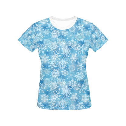 Snowflake Blue Print Design LKS301 Women's  T-shirt
