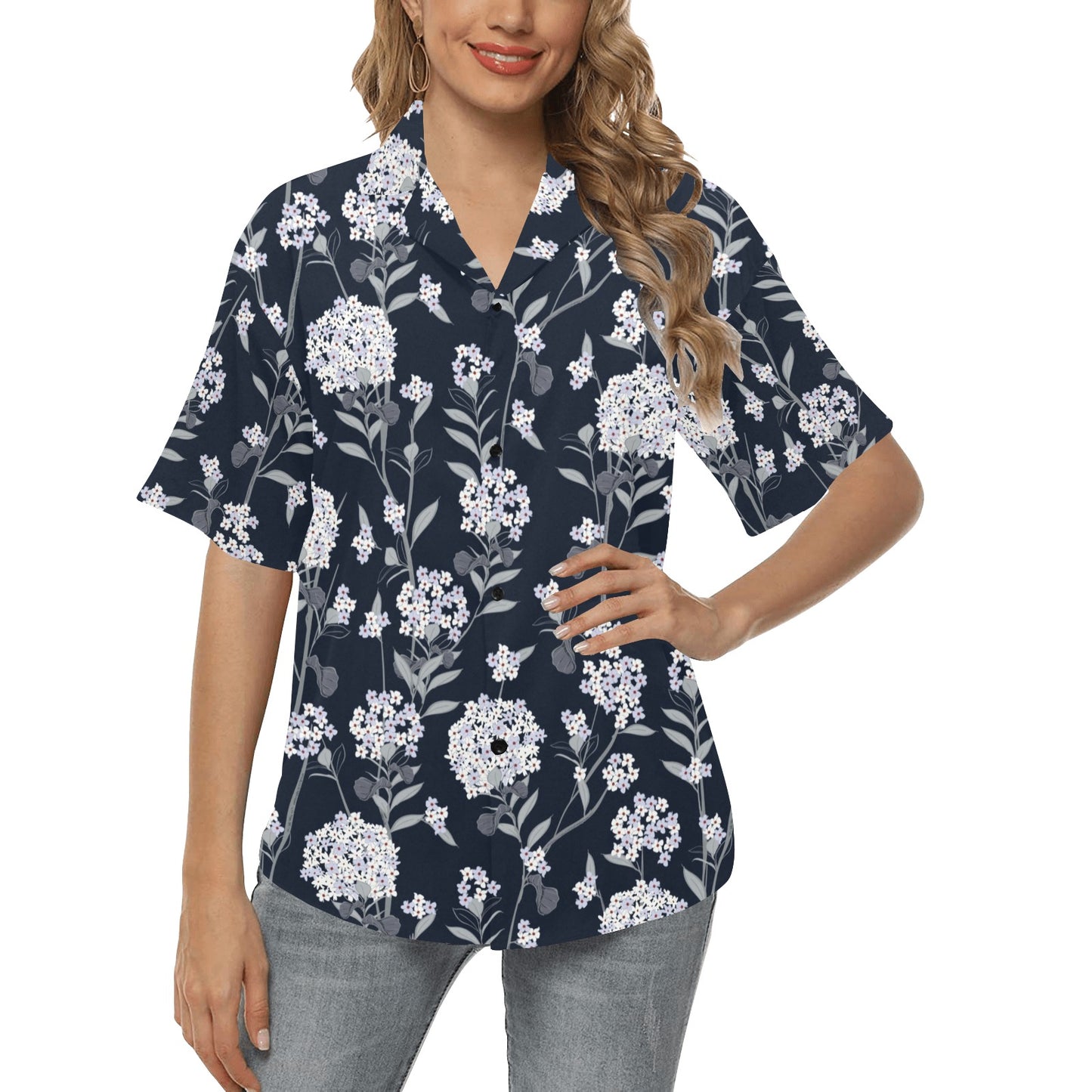 Hydrangea Pattern Print Design HD07 Women's Hawaiian Shirt