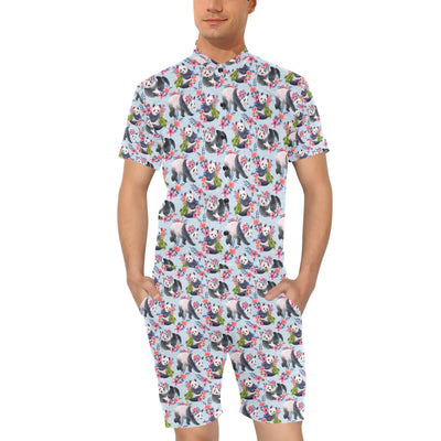 Panda Bear Flower Design Themed Print Men's Romper