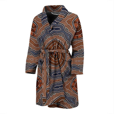 Aboriginal Pattern Print Design 01 Men Bathrobe-JORJUNE.COM