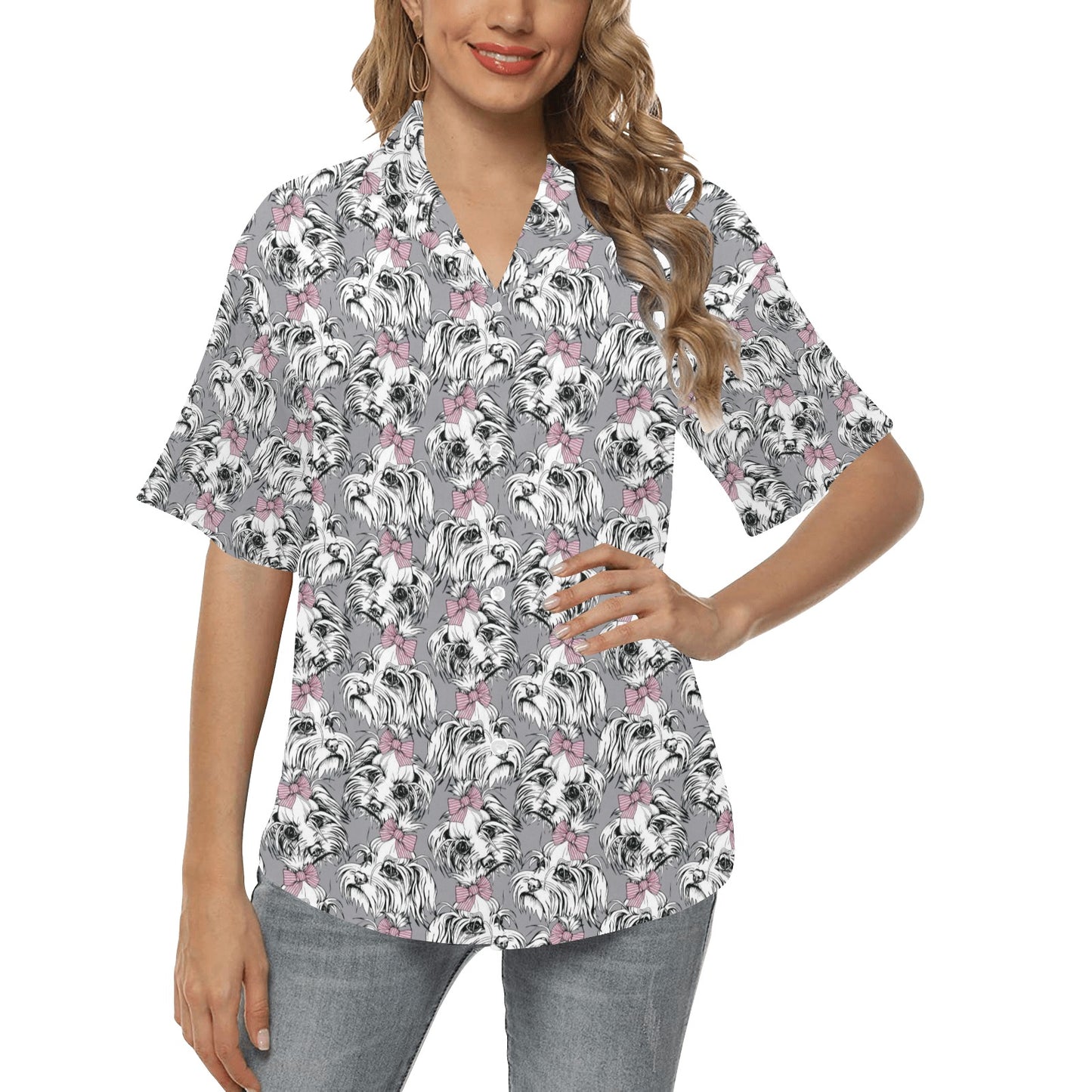 Maltese Pattern Print Design 01 Women's Hawaiian Shirt