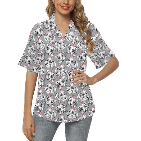 Maltese Pattern Print Design 01 Women's Hawaiian Shirt