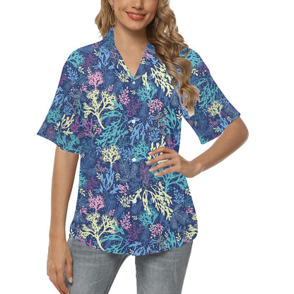 Seaweed Print Design LKS301 Women's Hawaiian Shirt