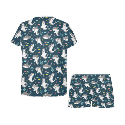 Shark Print Design LKS307 Women's Short Pajama Set
