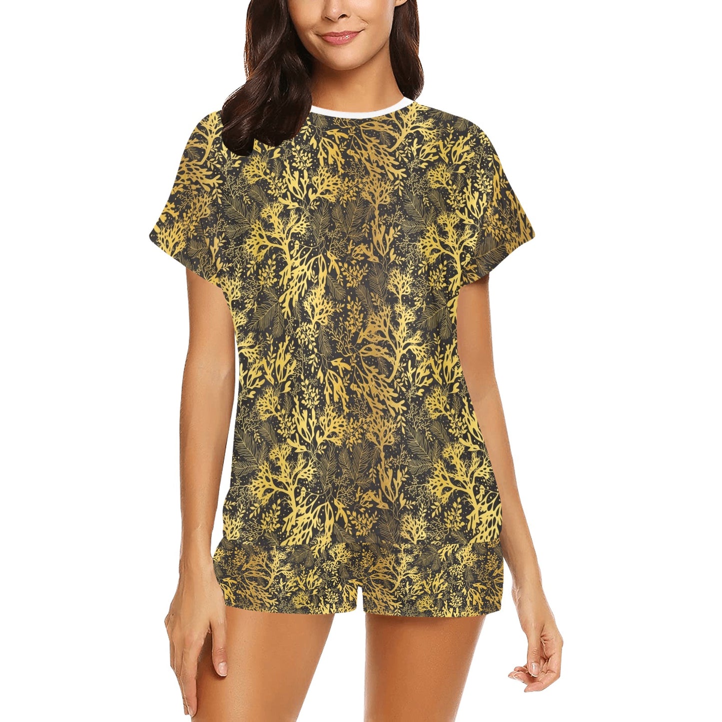 Seaweed Print Design LKS303 Women's Short Pajama Set