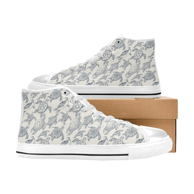 Sea Turtle Print Design LKS304 High Top Women's White Shoes