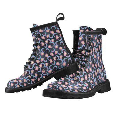 Lotus with Moon Pink Print Themed Women's Boots