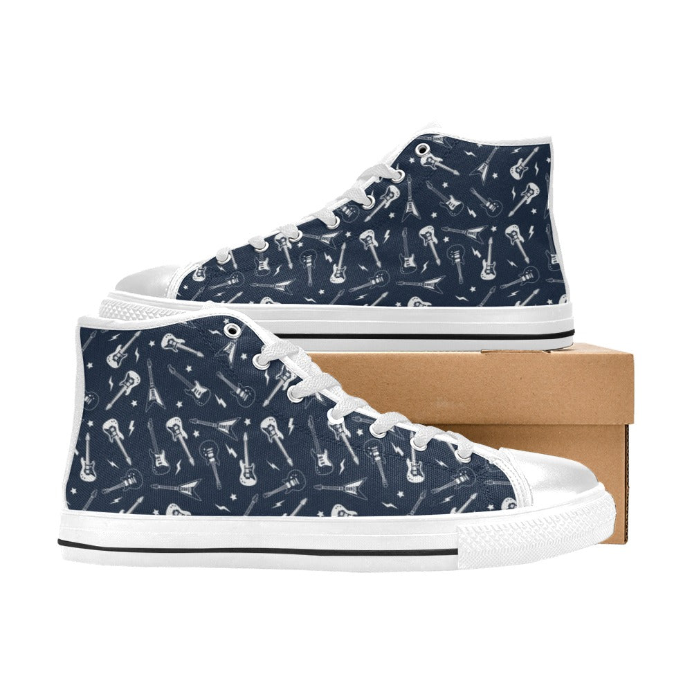 Electric Guitar Print Design LKS402 High Top Women's White Shoes