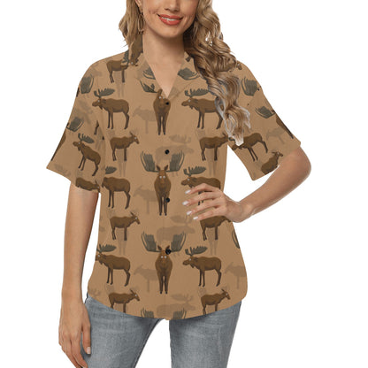 Moose Pattern Print Design 03 Women's Hawaiian Shirt