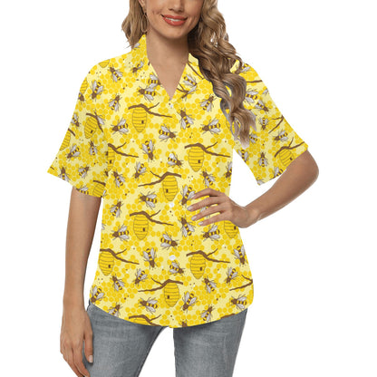 Bee With Honeycomb Print Design LKS302 Women's Hawaiian Shirt