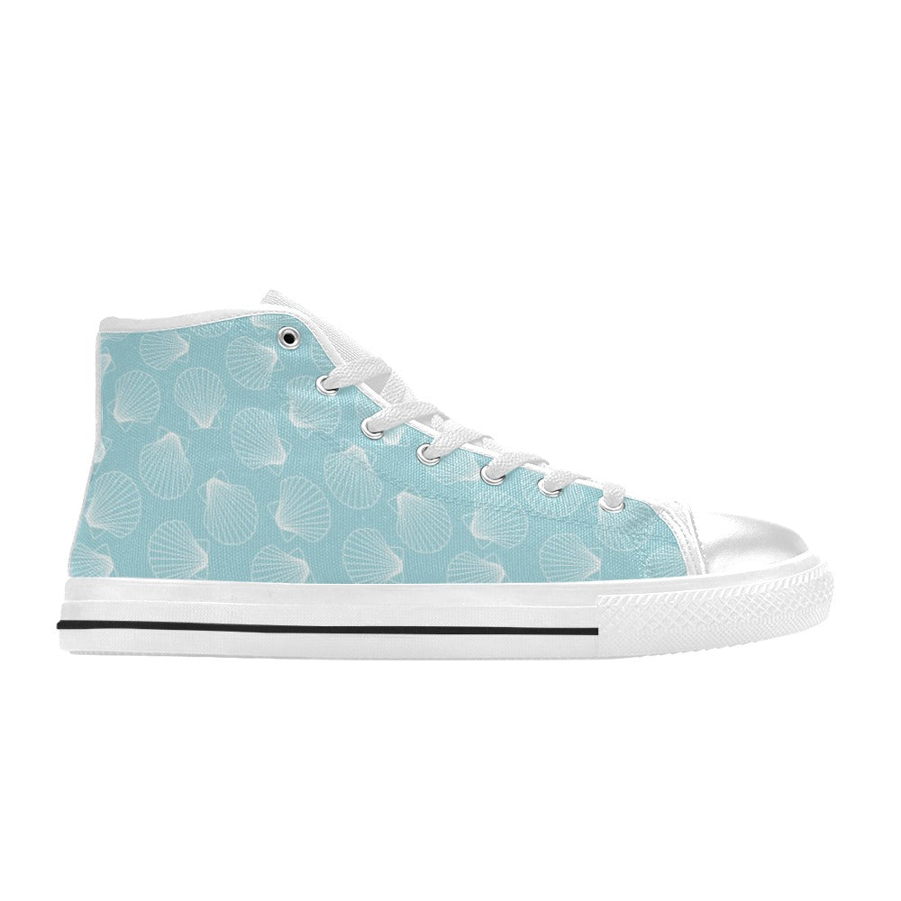 Seashell Print Design LKS3010 High Top Women's White Shoes